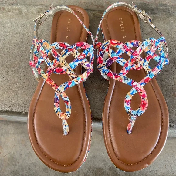 Kelly & Katie Women's Multicolor Braided T-Strap Sandals - Picture 4 of 5